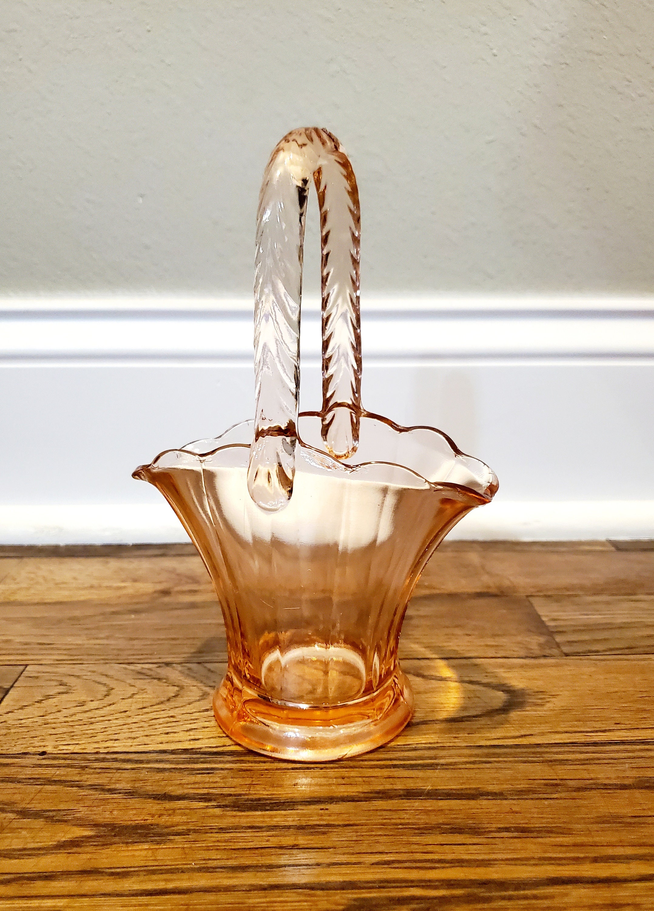 Small Pink Depression Glass Basket Etsy