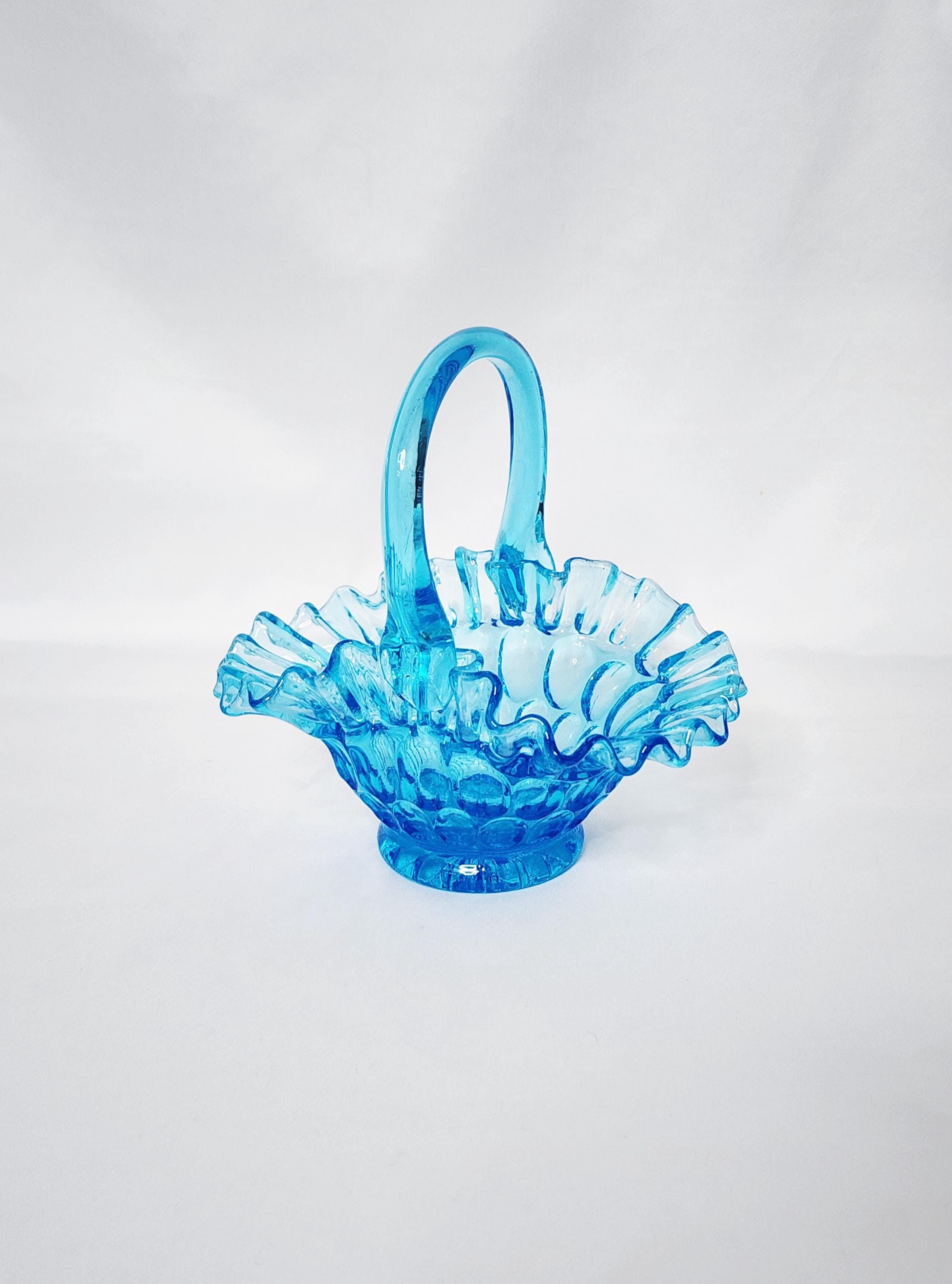 Fenton Blue Glass Basket - Etsy