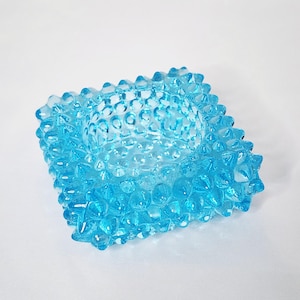 Fenton Aqua Blue Square Hobnail Salt Cellar or Votive Candle Holder