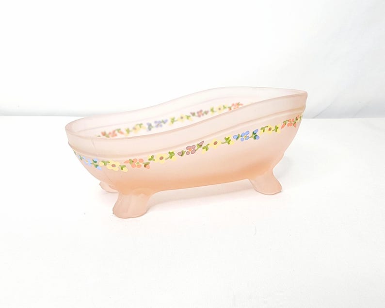Pink Satin Hand Painted Glass Bathtub Shaped Soap or Trinket Dish Etsy