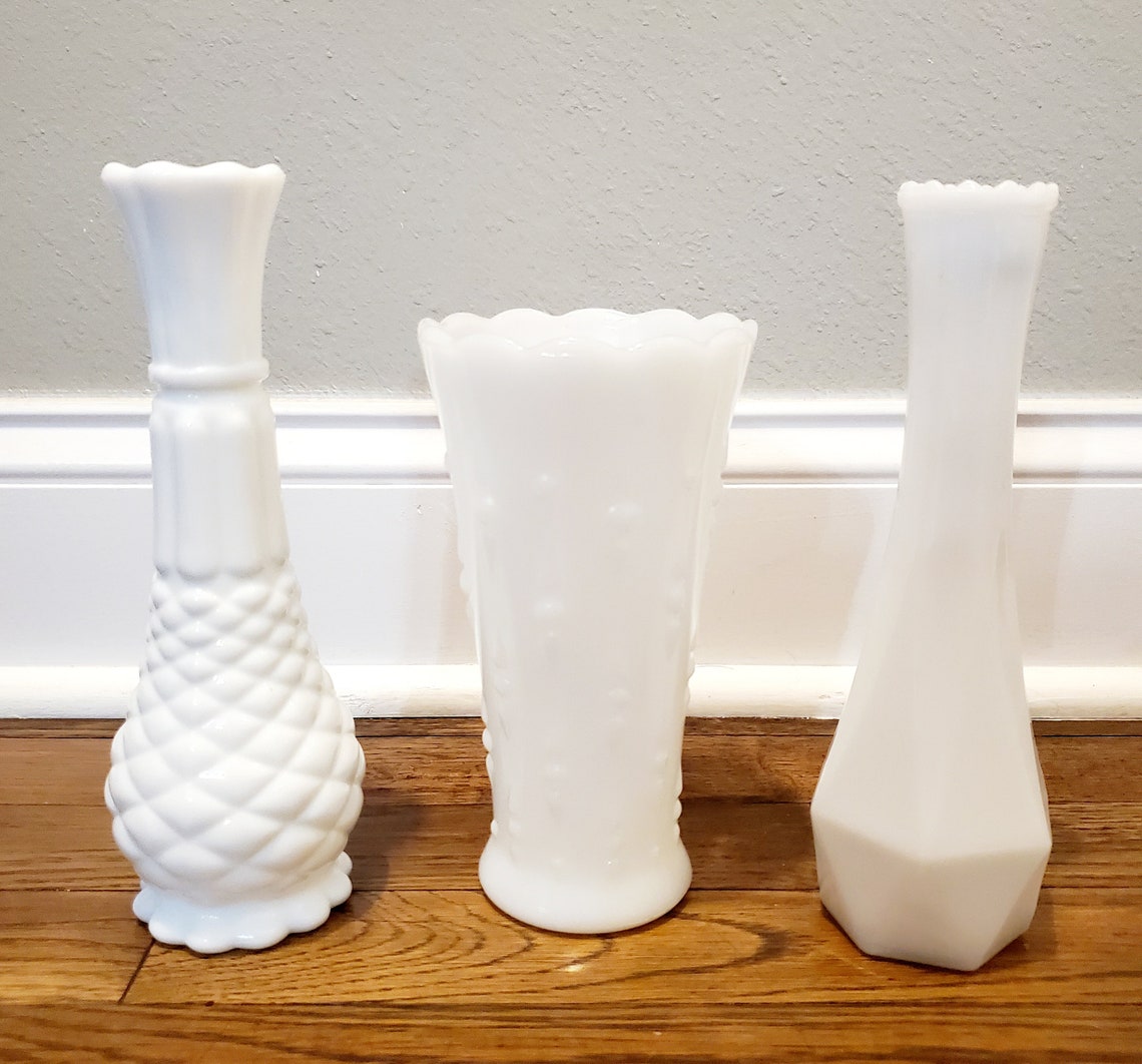 Set of 3 Mismatched Milkglass Vases Etsy