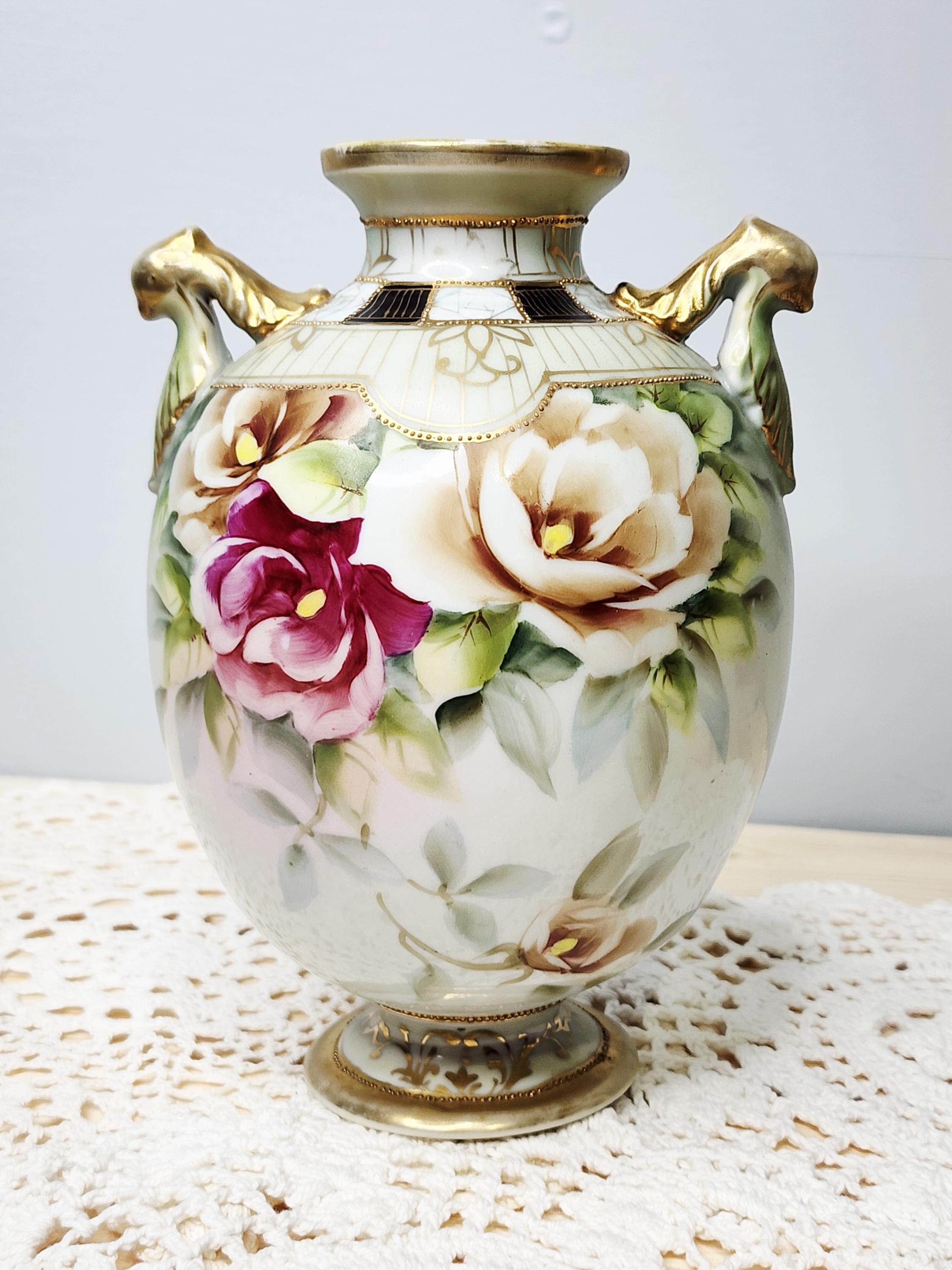 Beautiful Nippon Hand Painted Vase With Gold Accents - Imperfect - Etsy