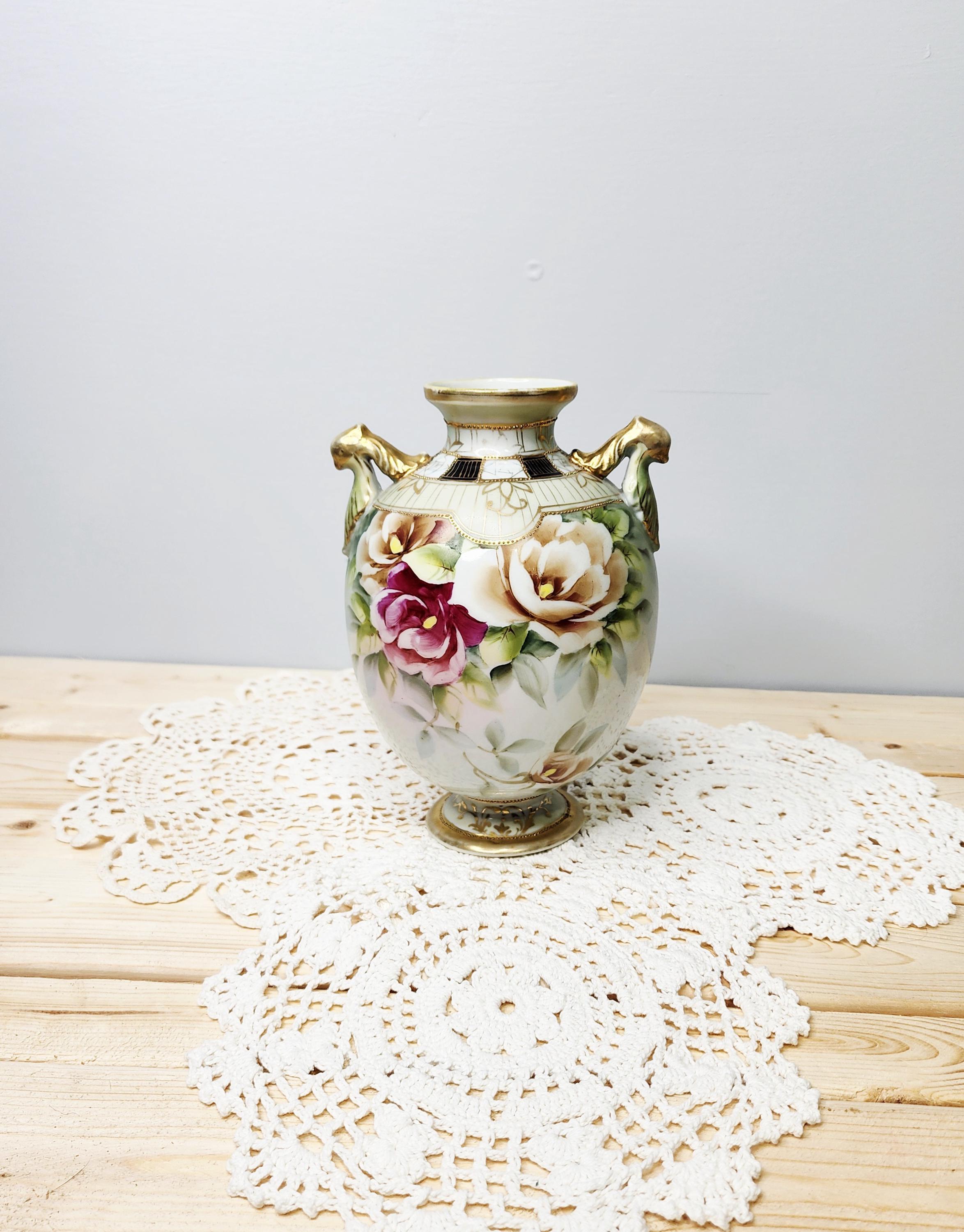Beautiful Nippon Hand Painted Vase With Gold Accents - Imperfect - Etsy