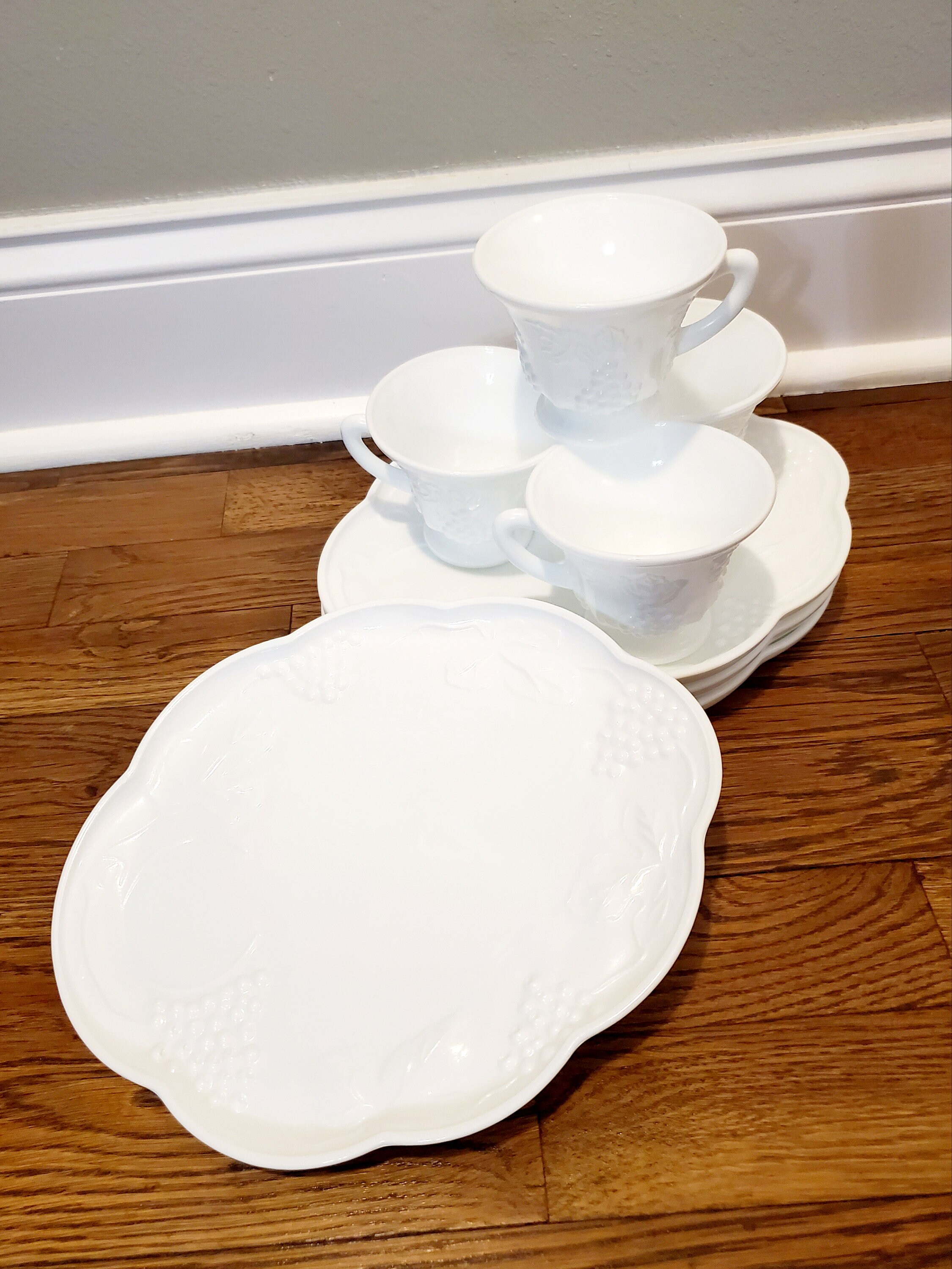 Colony Harvest Milk Glass Snack Plate and Cup Set of 4 Etsy
