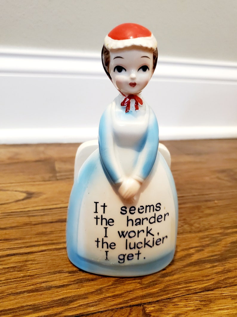 Enesco Imports English Miss Lady Pattern Napkin Holder It Seems the Harder I Work the Luckier I Get