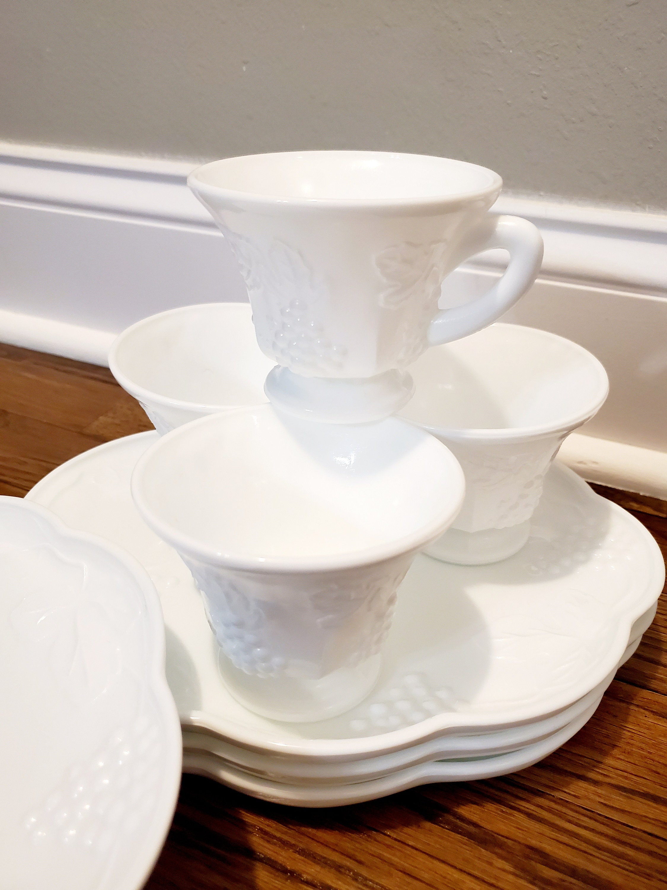 Colony Harvest Milk Glass Snack Plate and Cup Set of 4 Etsy