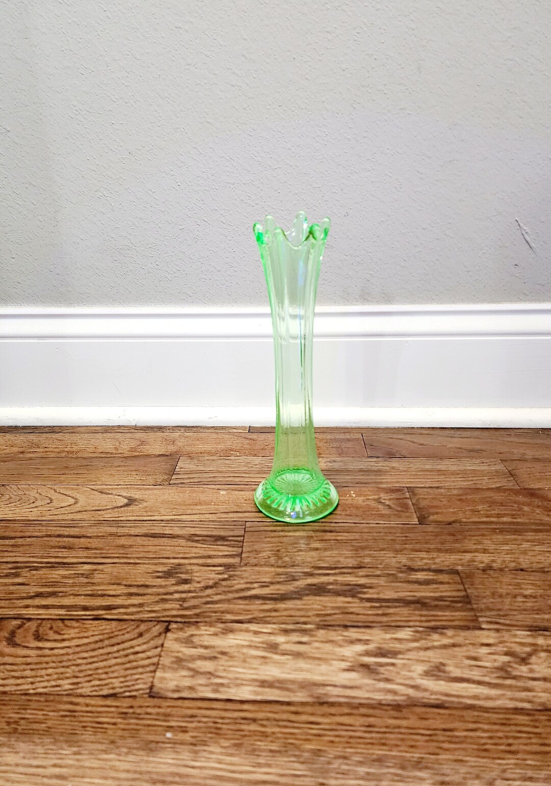 Uranium Vaseline Glass Swung Vase Etsy