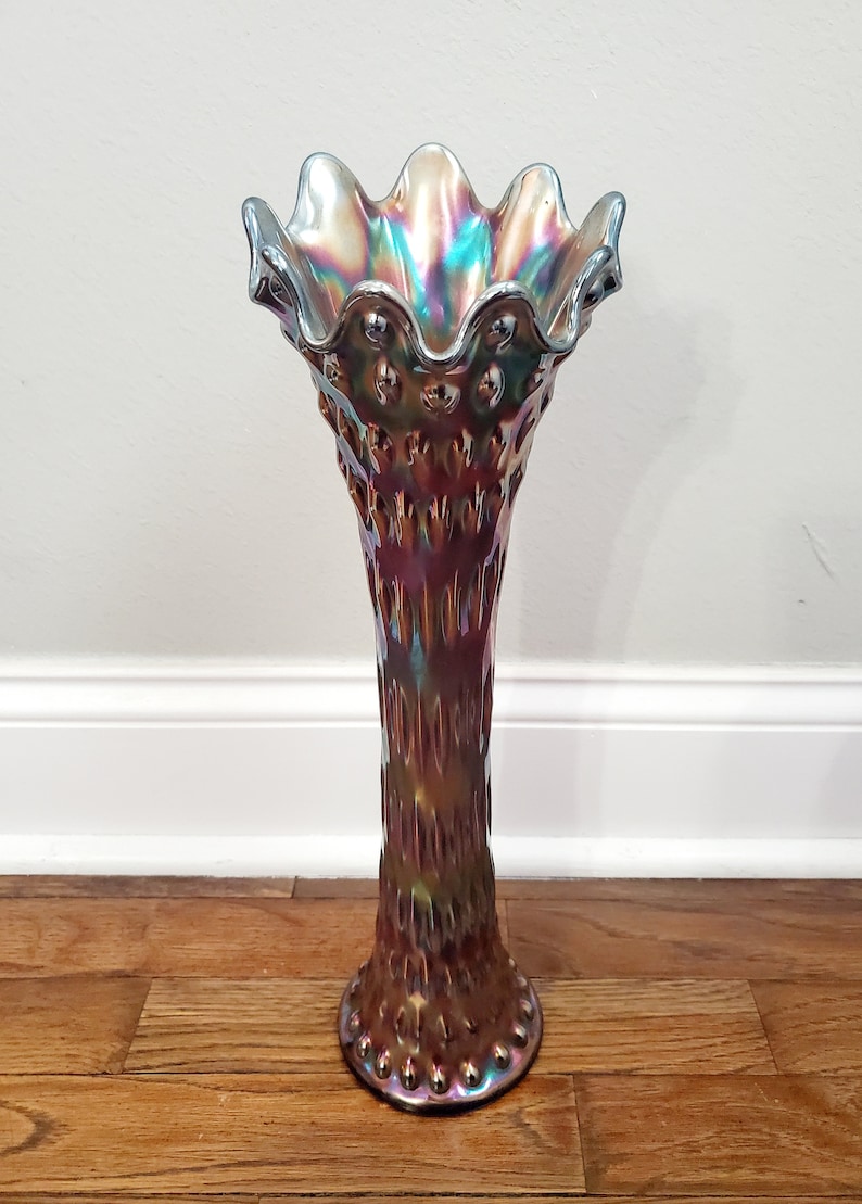 Antique Fenton Rustic Blue No Band Carnival Glass Funeral Vase Etsy