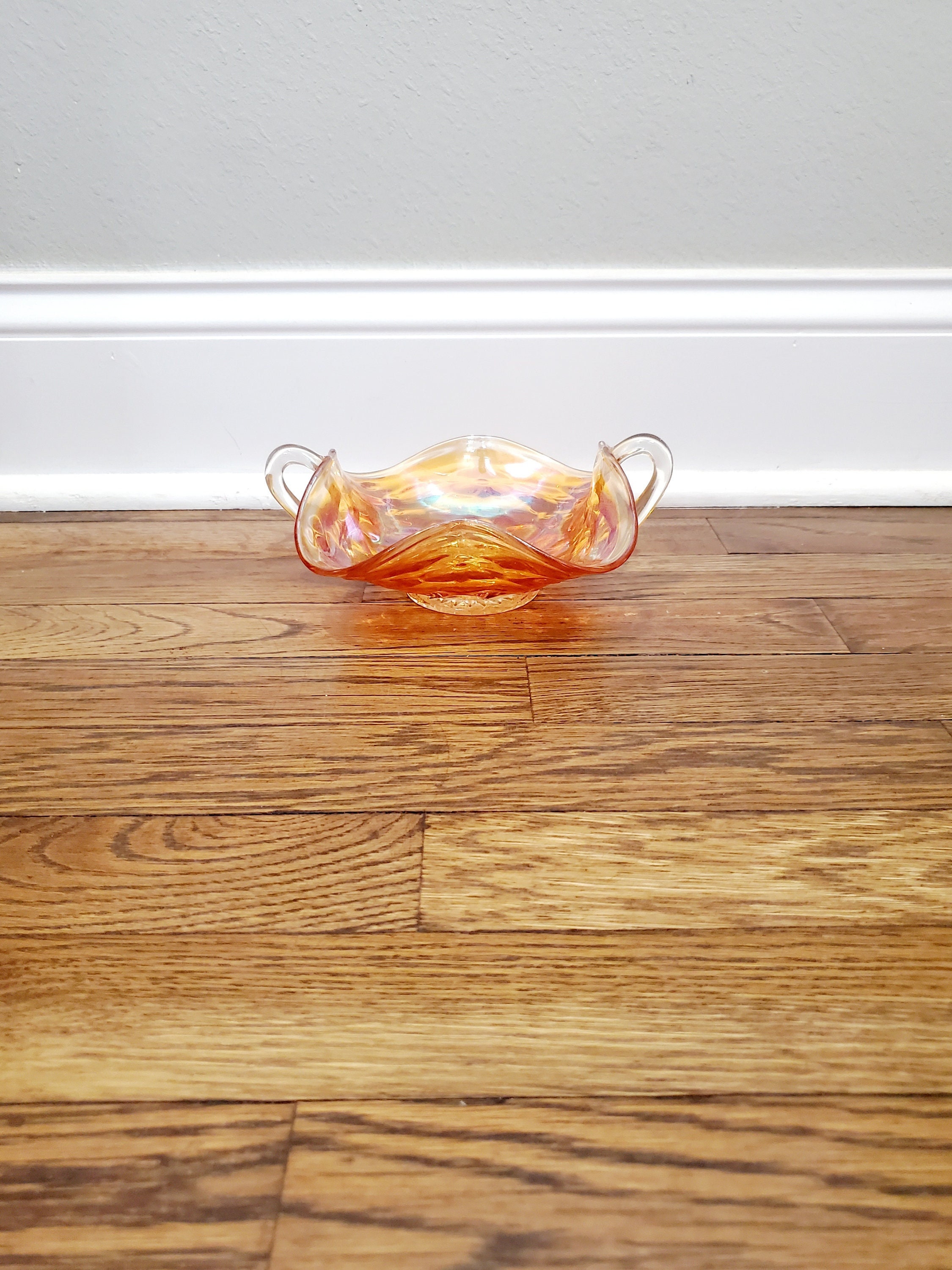 Fenton Honeycomb & Clover Carnival Glass Candy Dish - Marigold Orange Nappy