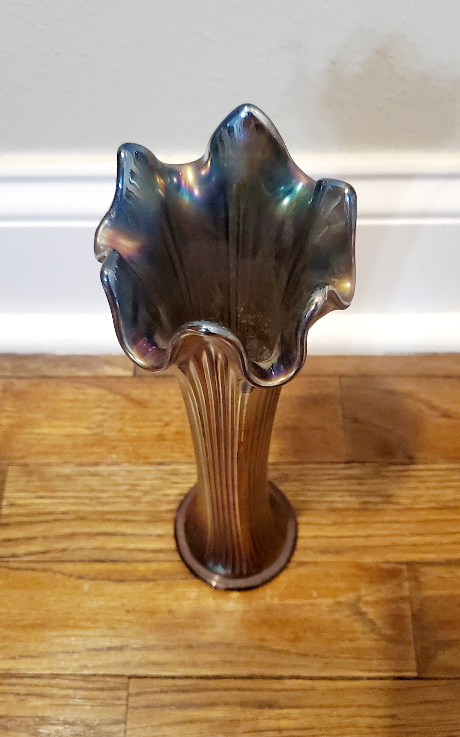 Fenton Fine Ribbed Cobalt Blue Carnival Glass Vase Etsy