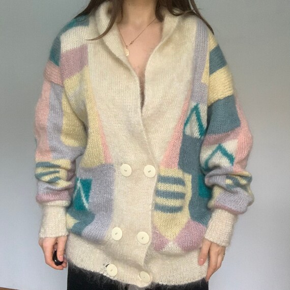 Vintage pastel color mohair Sweater , Rainbow Colo