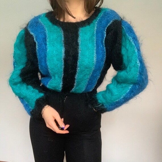 Fuzzy Mohair Vintage Purple Long Sleeve Sweater ,