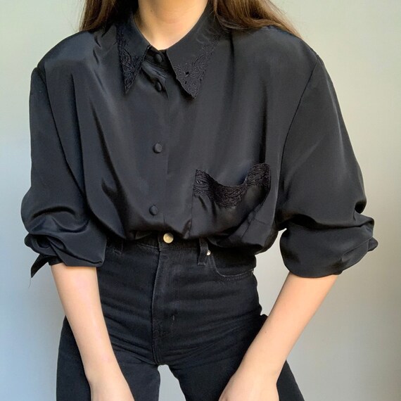 Vintage black embroidered blouse