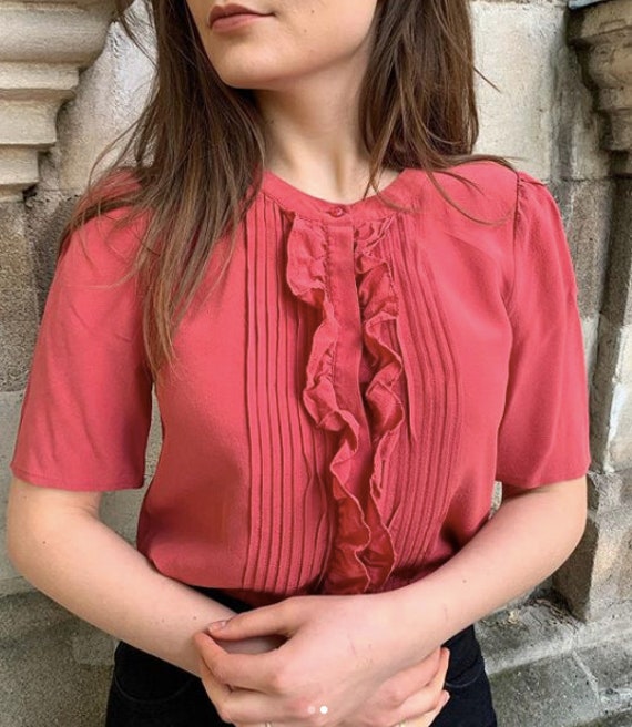 Vintage silk Blouse / Short sleeve Blouse / Romant