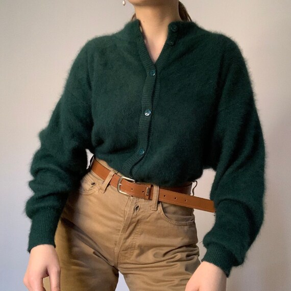 Vintage angora Cardigan, Green Sweater , oversized