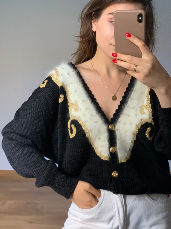 Vintage wool Cardigan, gold buttons