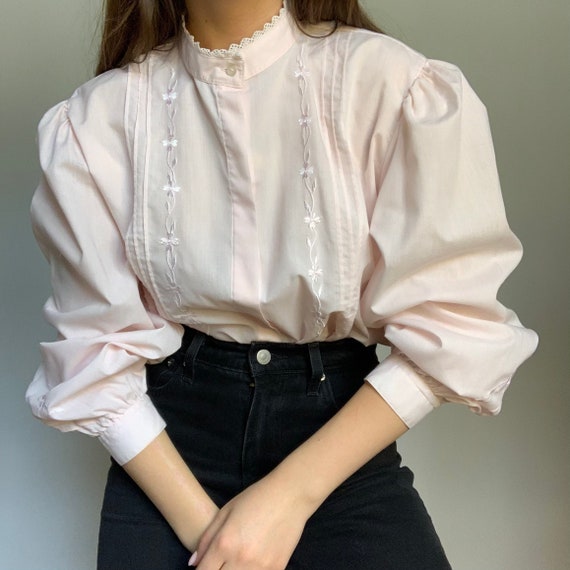 Vintage victorian collar blouse, pink blouse, embr