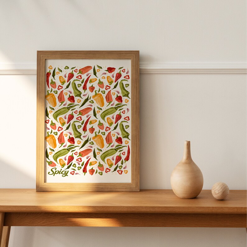 Spicy Pepper Pattern Drawing Poster, Wall Print, Digital Download Print, Wall Decor, Large Printable Art, Downloadable Prints image 2