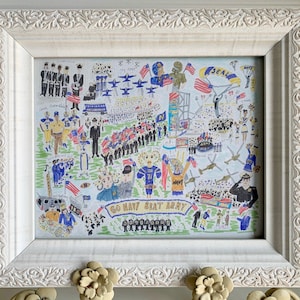 Army Navy Football Game Watercolor Pen Giclee Art Print