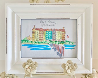 East Beach Marina, Virginia, Watercolor Pen Giclee Art Print