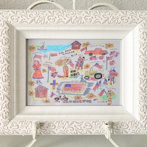 Patriotic &quot;Fourth of July&quot; Watercolor Pen Giclee Art Print