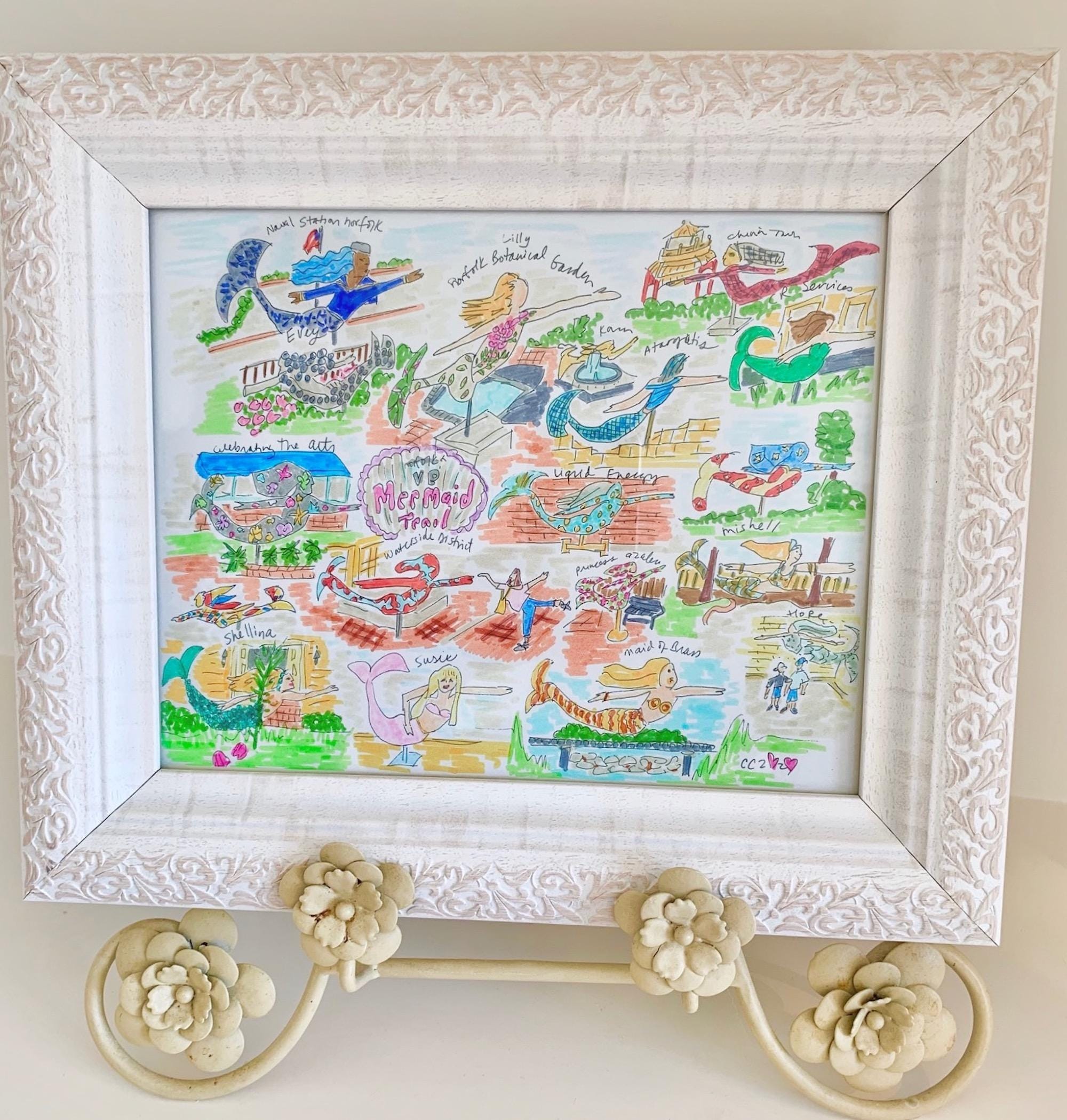 Mermaid Trail Norfolk Watercolor Pen Giclee Art Print