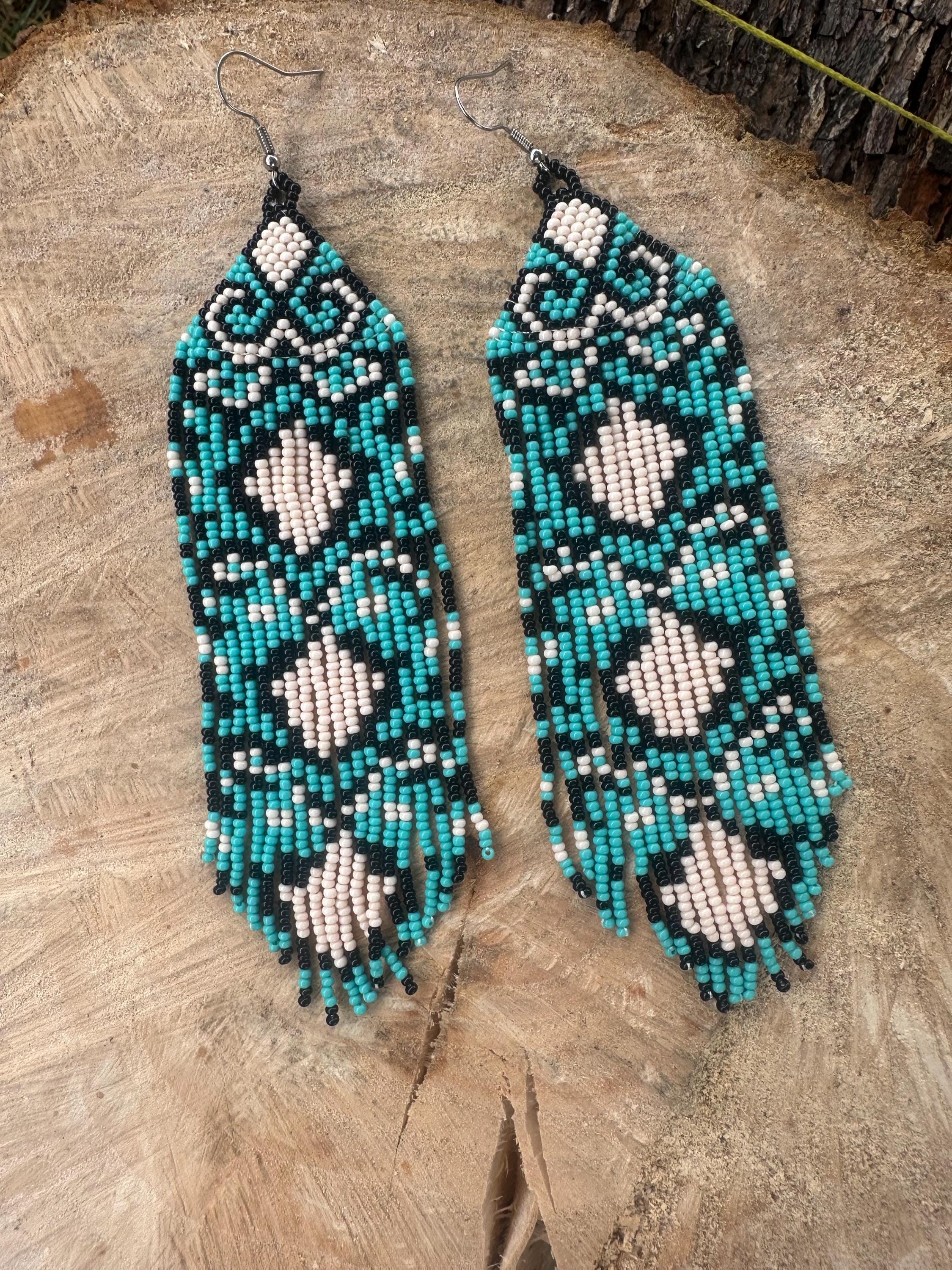 Long Beaded Earrings, Handmade Elegance for a Unique Style / Huíchol Beaded Mexican Earrings