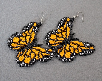 Beaded earrings, Beaded butterfly earrings/Huíchol Beaded Mexican Earrings