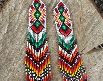 Long beaded earrings, handmade elegance for a unique style / Huíchol Beaded Mexican Earrings