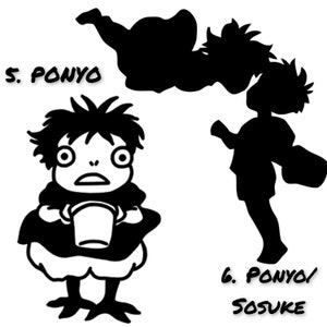 K&ouml;nnte beinhalten: Schwarz-wei&szlig;-Illustration einer Figur aus dem Animationsfilm Ponyo. Die Figur ist ein junges M&auml;dchen mit gro&szlig;en Augen und einem Eimer in der Hand. Der Text "5. Ponyo" ist im Bild sichtbar.