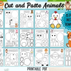 15 imprimables animaux amusants à découper et coller pour les enfants | Activités manuelles et éducatives | Animaux découpés imprimables pour un apprentissage et un jeu créatifs