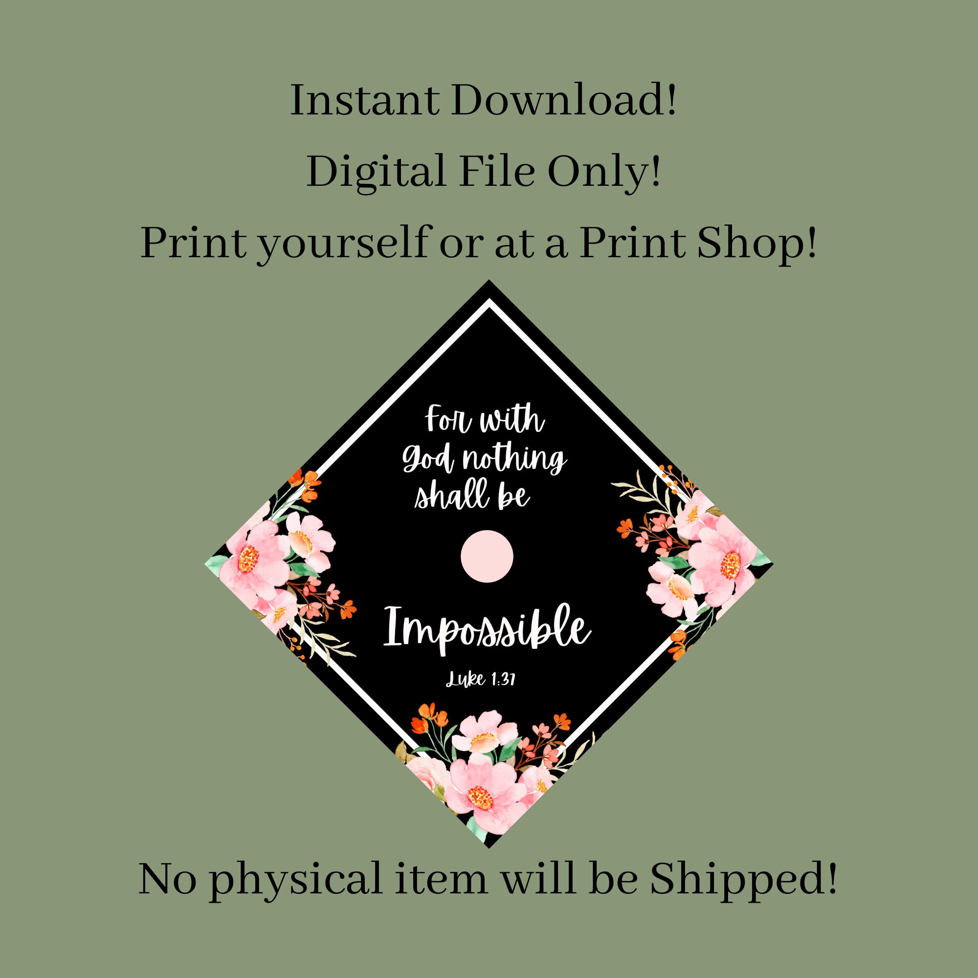Printable Grad Cap Topper DIY Graduation Cap Topper Luke 1:37 Grad Printable Grad Cap Topper DIY Graduation Cap Topper Luke 1:37 Grad