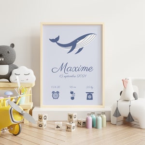 Cartel de nacimiento personalizado - Regalo para niños y bebés - Ilustración digital - Regalo para mamá y papá - Recién nacido