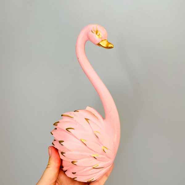 Vintage Pink Roselane Pottery Swan - Retro Kitsch Figurine Ceramic Pink Gold Swan Bird Home Decor Figure Statue - Collectible Roselane Swan