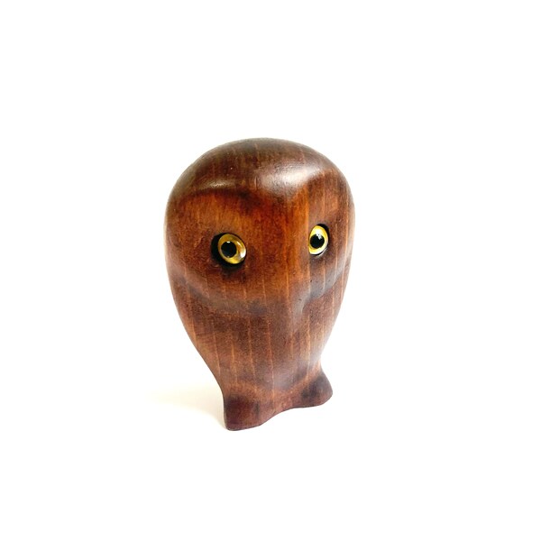 Vintage Small Wood Owl Figurine - Retro 1970s 70s Bird Owls Sculpture Carved Wooden Home Decor Piece Art Object Seventies Owl Figure