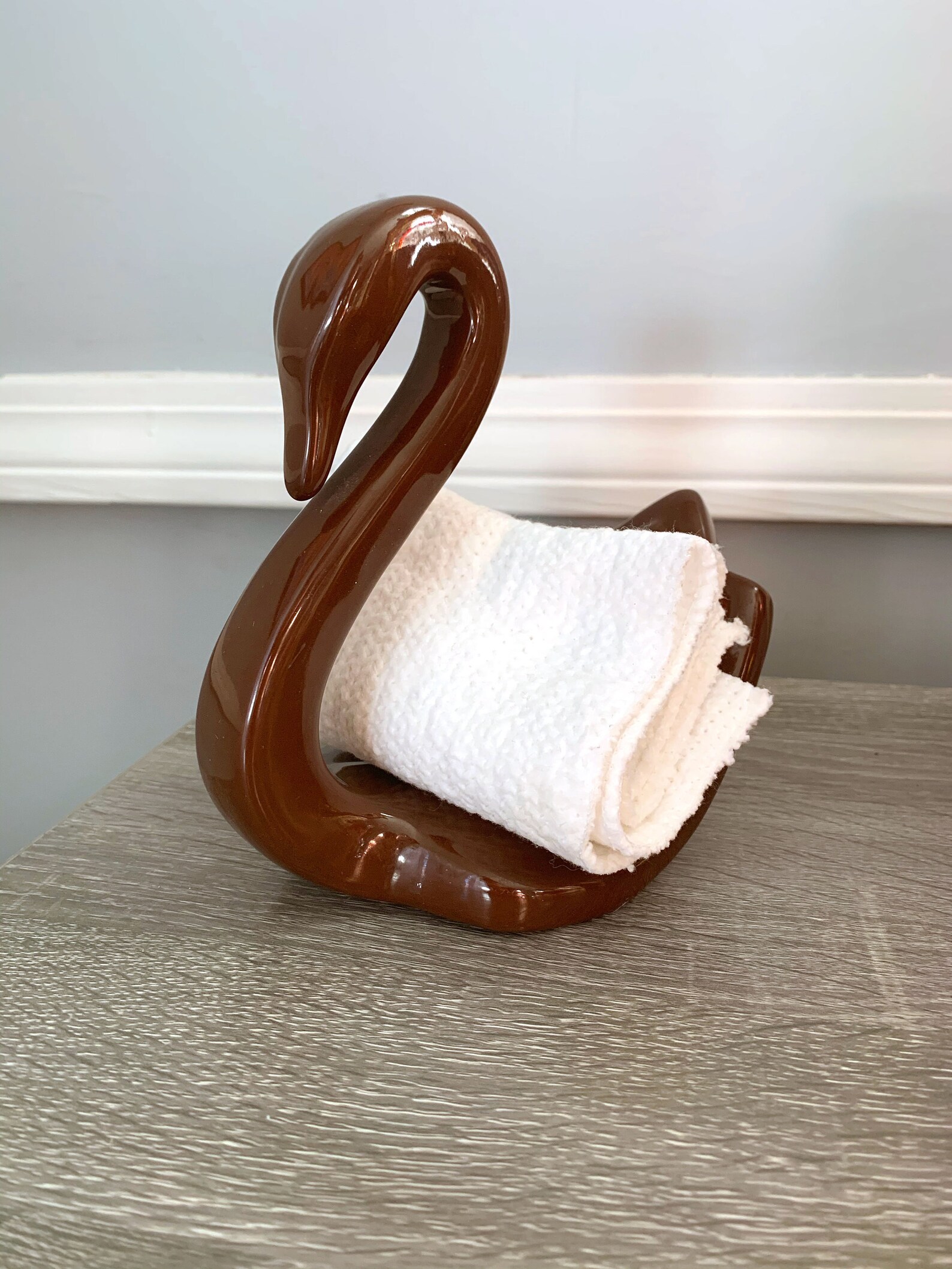 Vintage Swan Hand Towel Holder Retro Brown Bird Bathroom Etsy