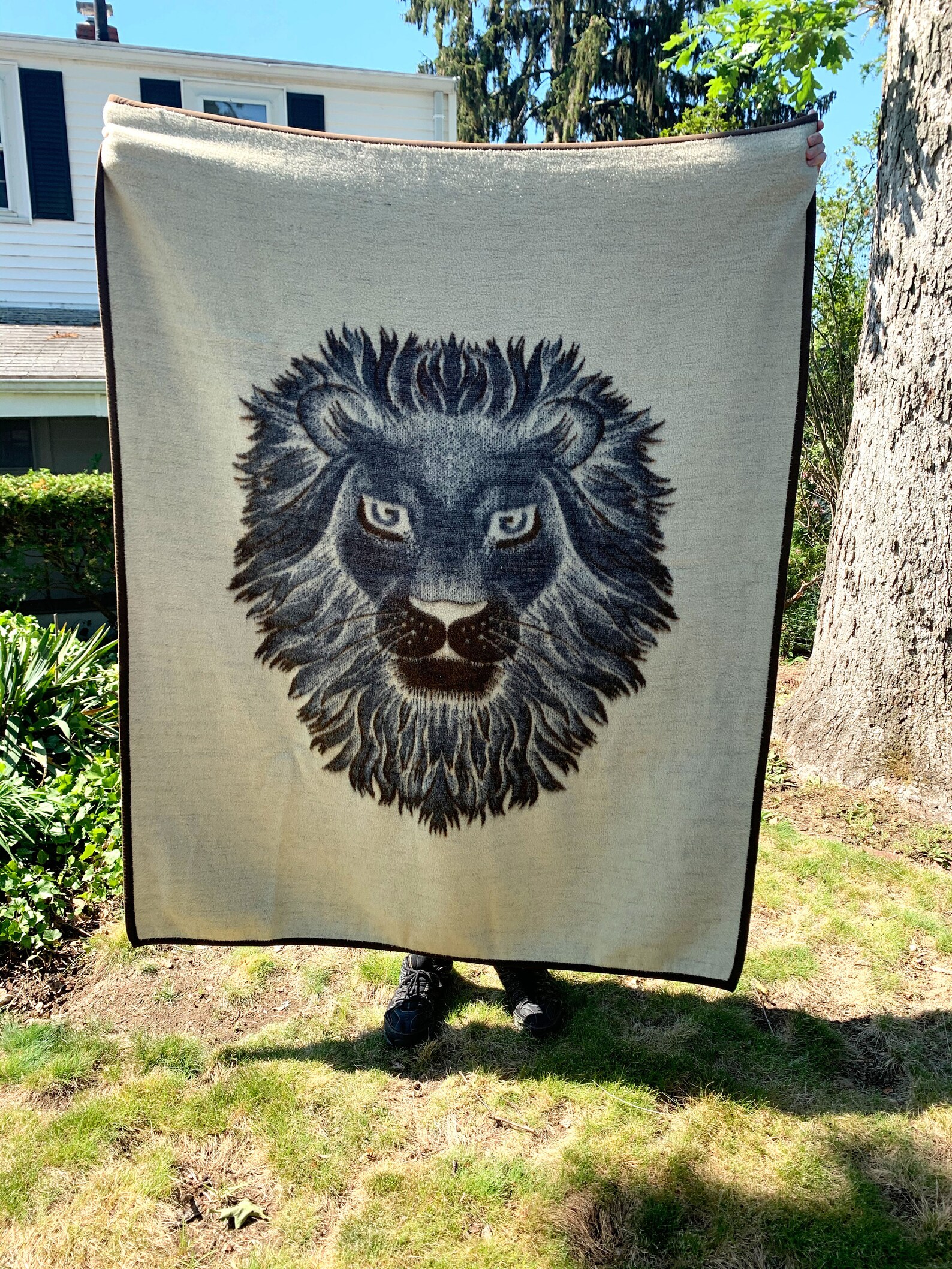 Vintage Lion Blanket Retro 70s 80s Lion Head Cat Rug Blanket Etsy