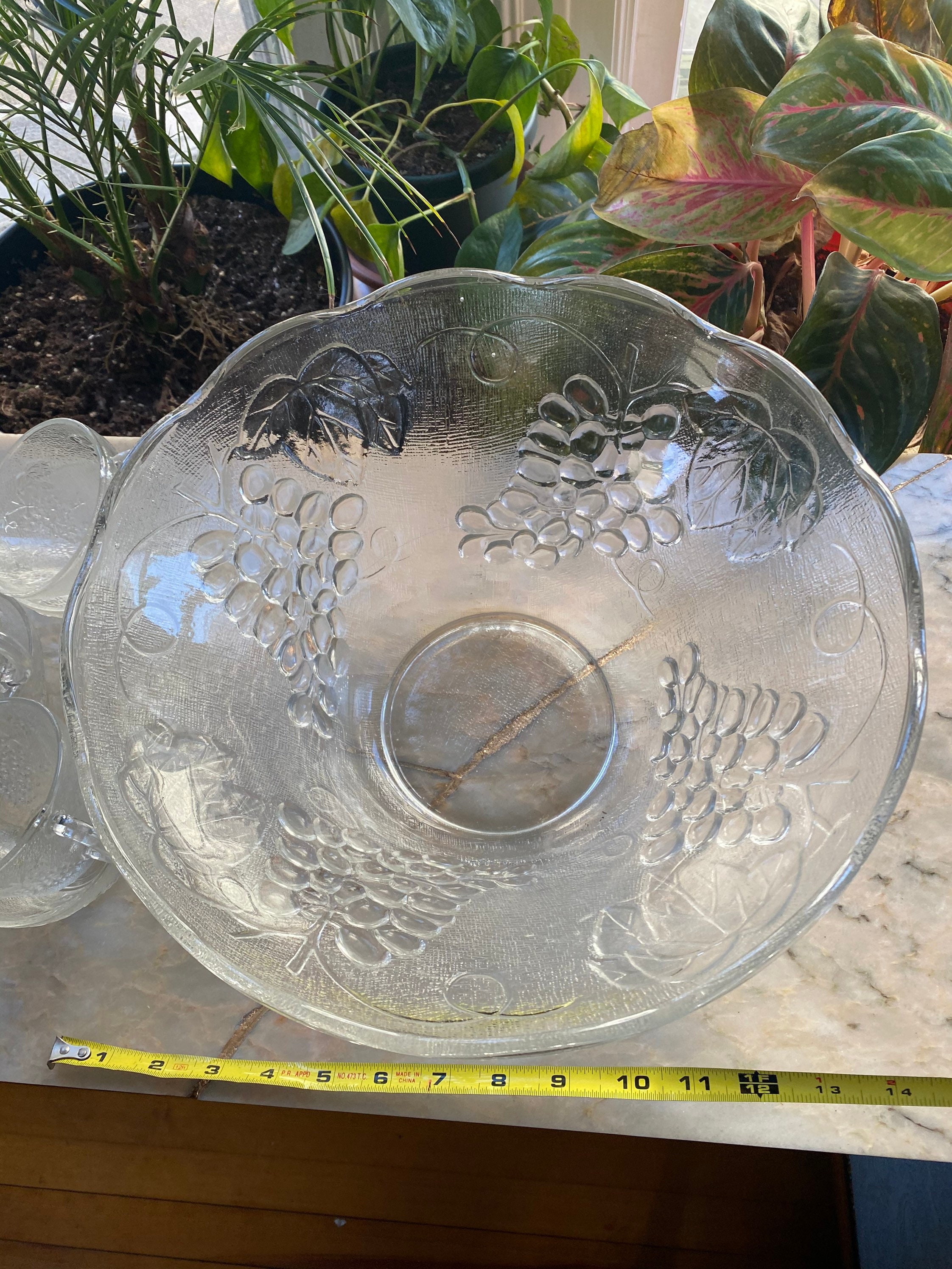 Vintage Glass Punch Bowl Set Etsy