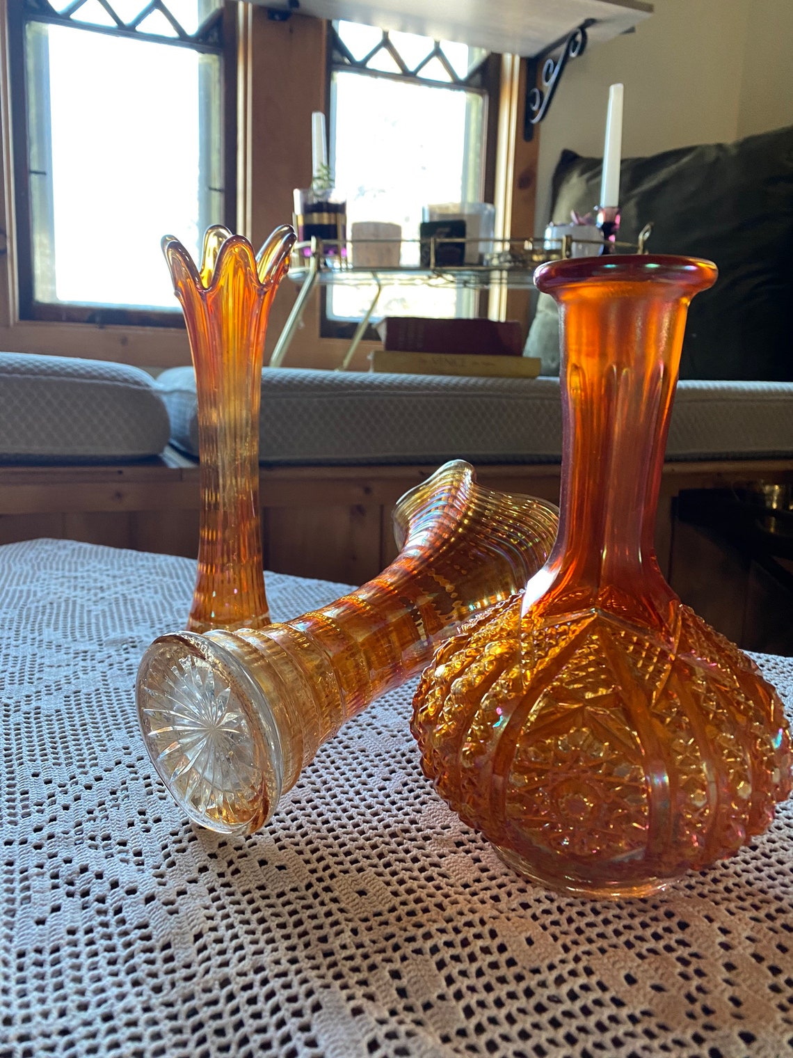 Orange Carnival Glass Vases Etsy