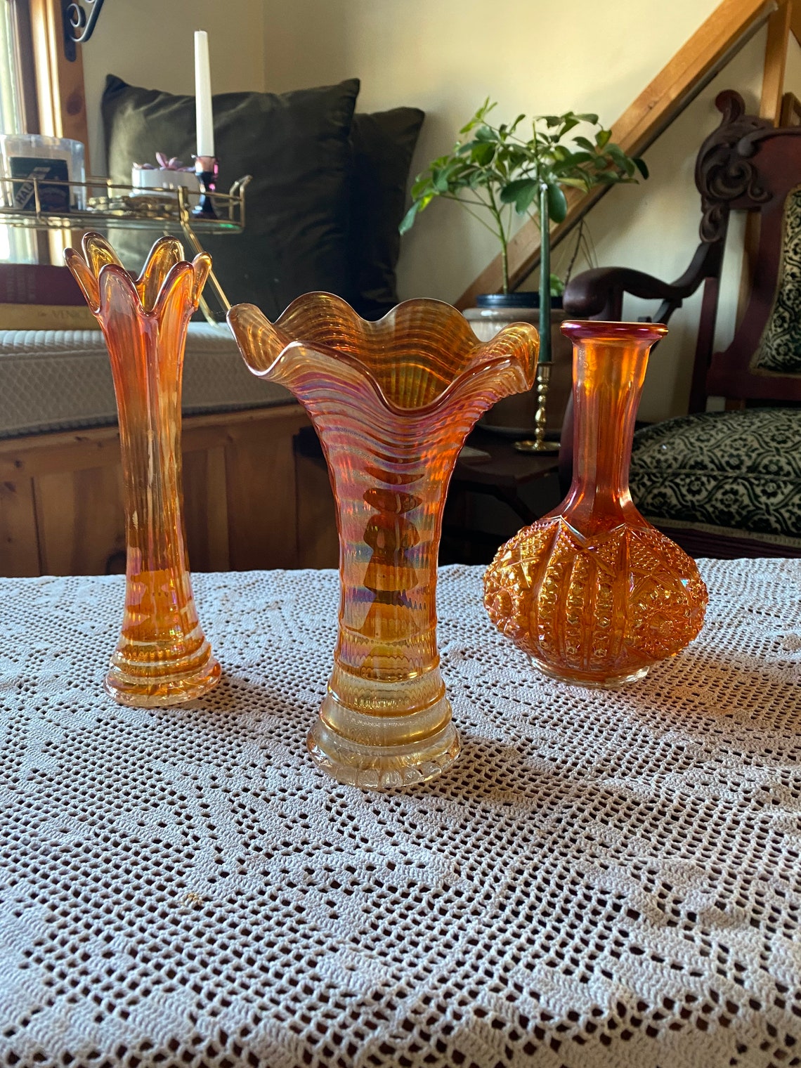 Orange Carnival Glass Vases Etsy