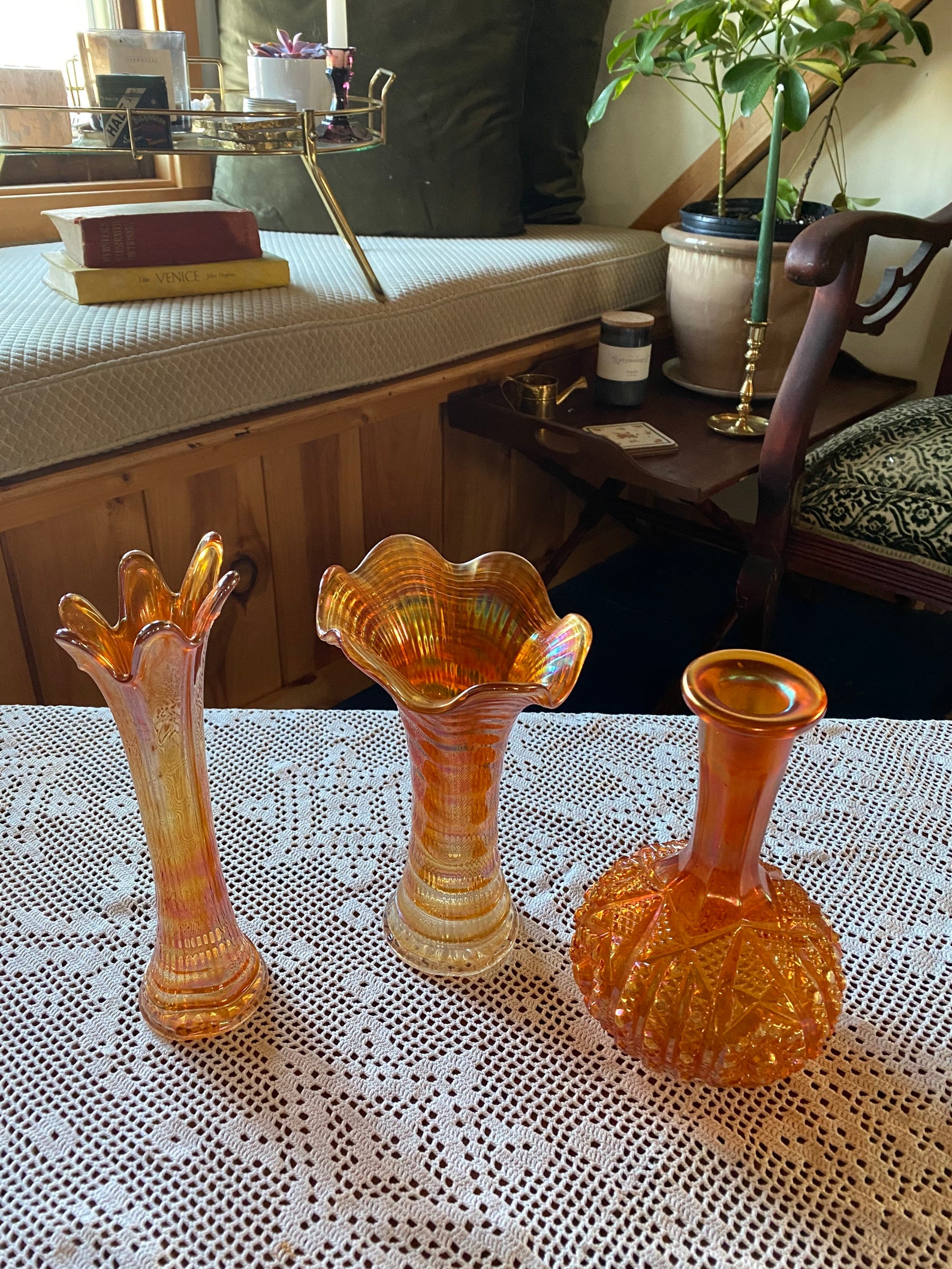 Orange Carnival Glass Vases Etsy