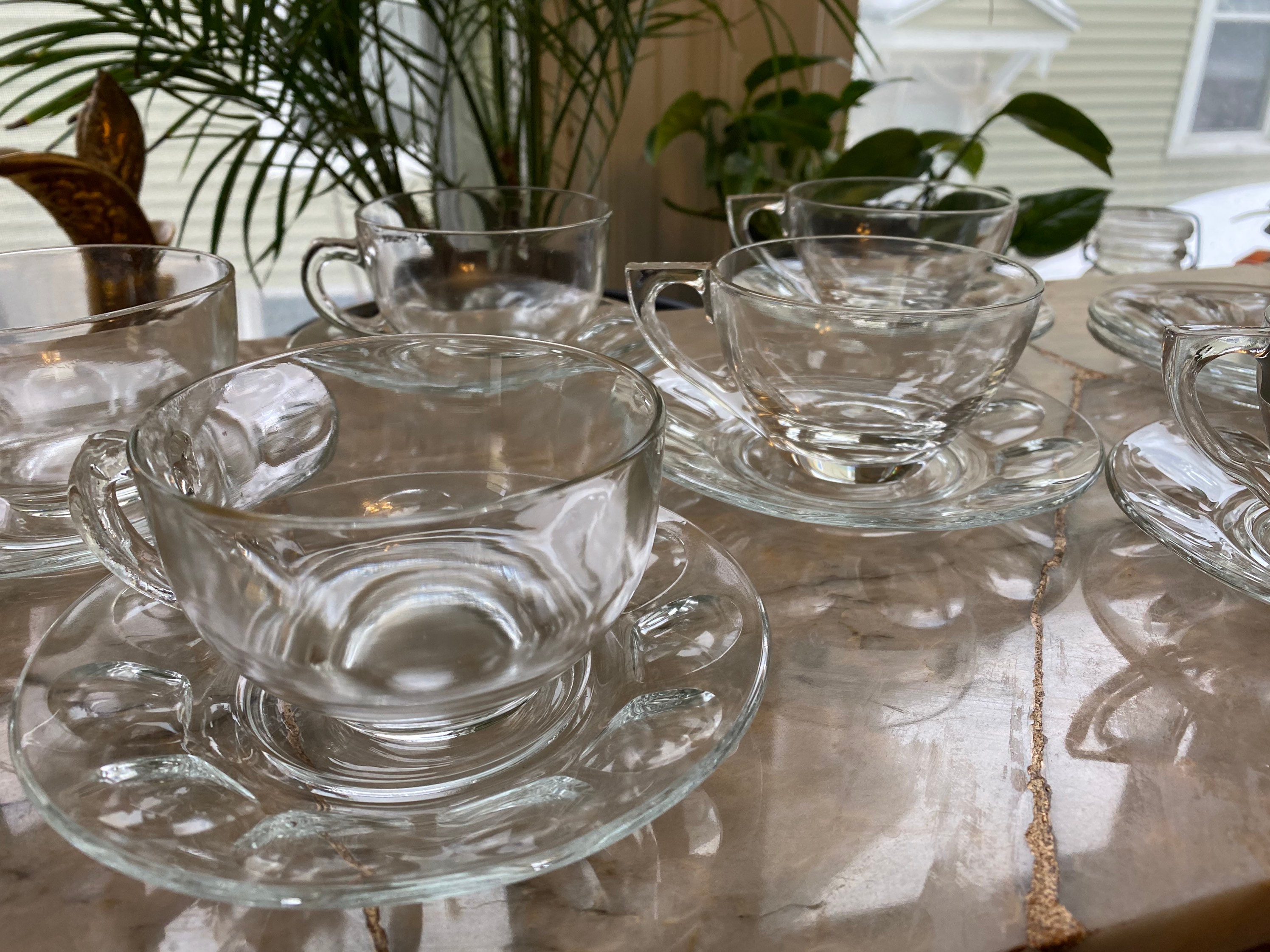 Glass Tea Cups & Arcoroc France Saucers Etsy