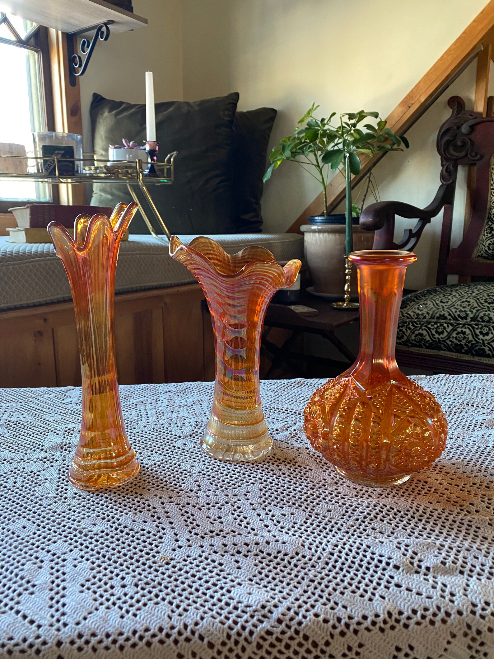 Orange Carnival Glass Vases Etsy