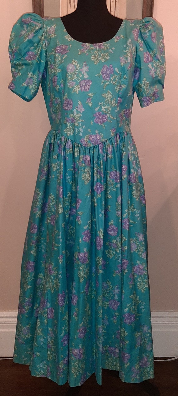 Vibrant Blue and Purple Vintage Laura Ashley Dress