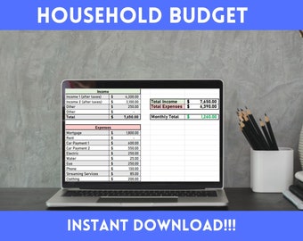 Monthly Household Budget Spreadsheet