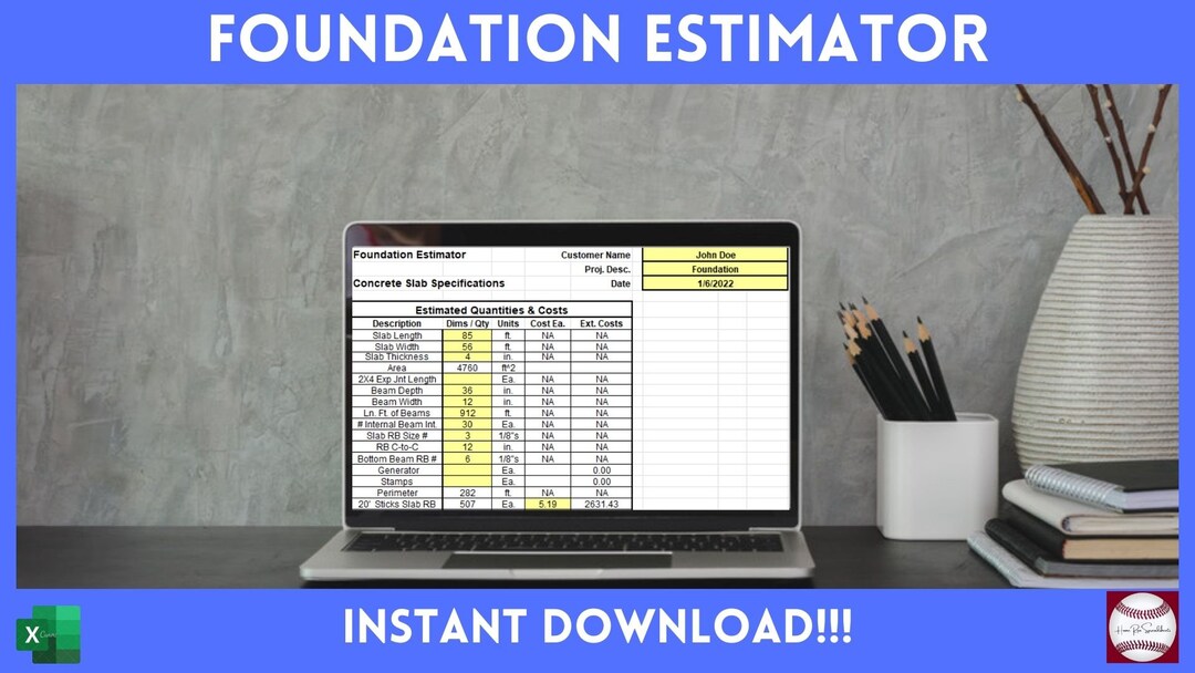 Foundation Estimator Spreadsheet Etsy
