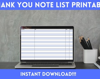 Printable Thank You Note List