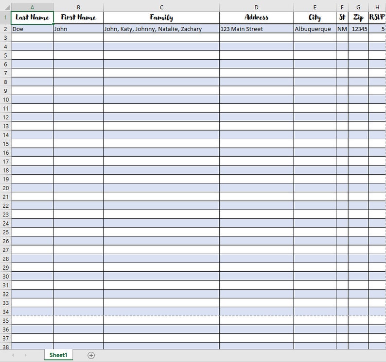 Wedding Guest List Excel Spreadsheet Etsy