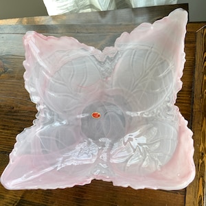 Vintage 1950s Murano Lavorazione Square Centerpiece Bowl Pink 14”