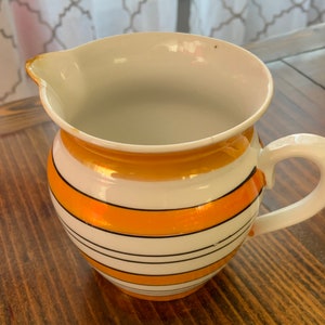 Vintage Czechoslovakian Luster Ware Cream Pitcher Gold Stripes
